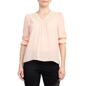 Zac & Rachel Dusty Pink V-Neck Elbow Sleeve Tunic Blouse L NWT